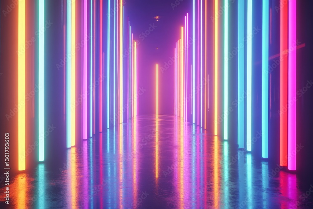 Poster vibrant futuristic scene with multicolored light streaks creating an immersive depth illusion