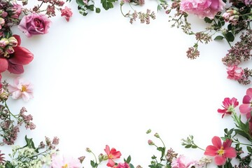 Floral border frame with empty screen isolated on white background 
