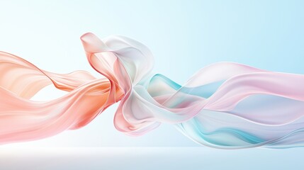 Naklejka premium Delicate flow of colorful silk ribbons against a soft gradient background, capturing movement and elegance in abstract design