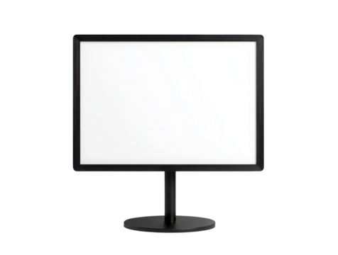 Computer monitor frame with stand and empty screen isolated on transparent background for modern tech display and workspace inspiration