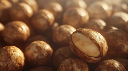 Macro Close-Up of Ripe Macadamia Nut Stack with Ultra-Detailed Texture - Nut Photography Concept