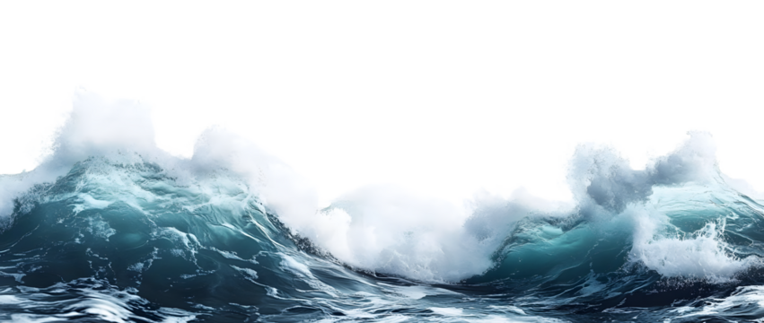Turbulent ocean waves with white foam and flowing motion