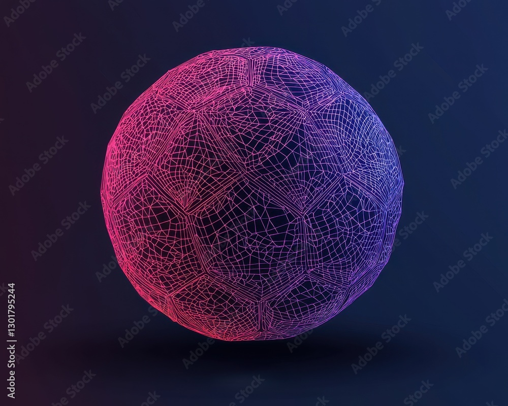 Poster Abstract Geometric Sphere with Wireframe Structure and Gradient Colors