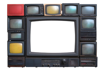 Old TV isolated on a white background. Retro technology concept. Blank screen for text. Vintage TVs from the 1980s, 1990s, 2000s.