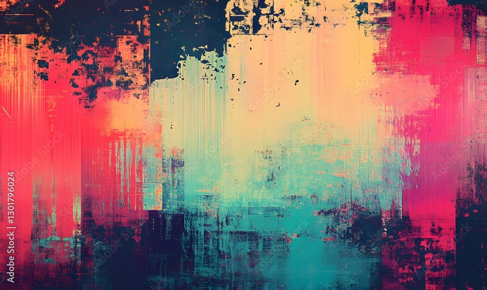 Poster abstract vibrant color blocks with grunge texture on canvas background