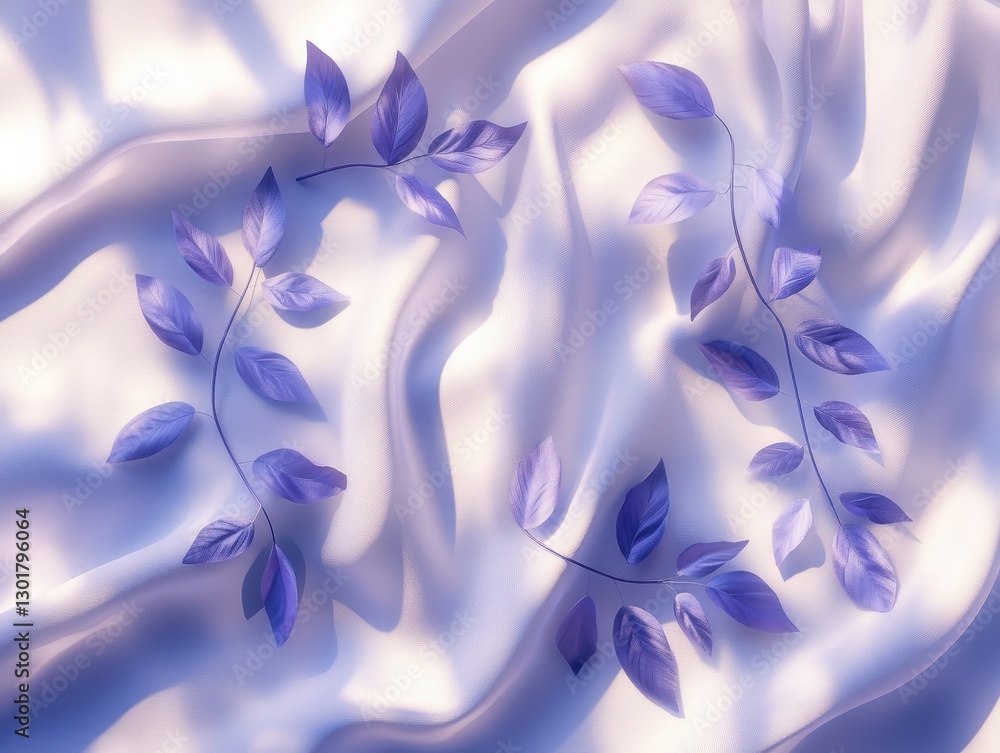 Poster elegant purple leaves on smooth fabric background creating a serene and calming atmosphere with soft