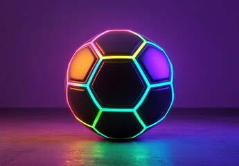 Fototapeta premium Colorful Neon Soccer Ball on Trendy Background