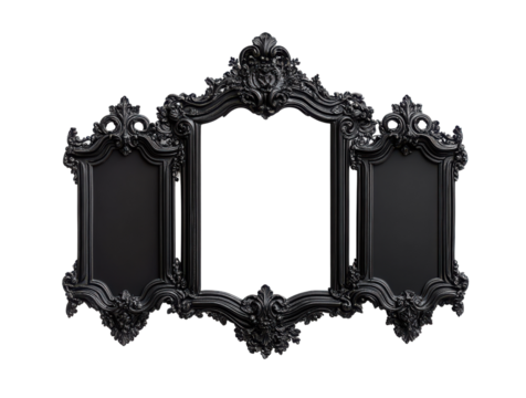 Triptych frame with empty screen isolated on transparent background for modern and artistic multi-panel display inspiration