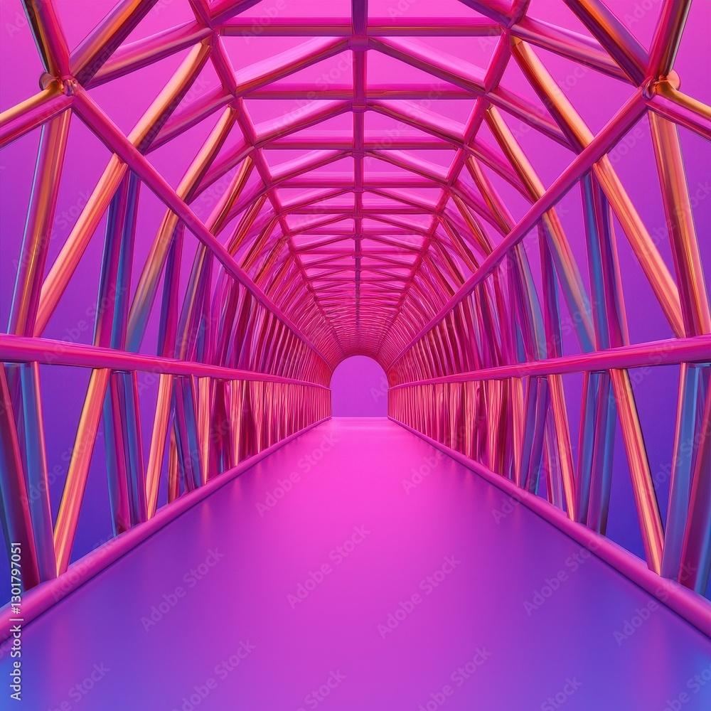 Poster colorful tunnel with neon lights and modern architecture design
