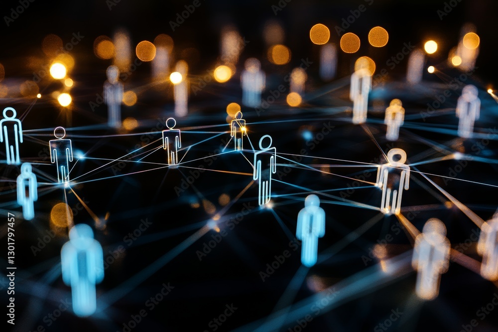 Poster dynamic network of interconnected figures representing japan s business community and collaboration