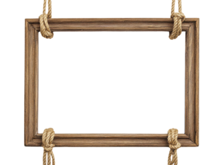 Hanging rope frame, empty screen isolated on transparent background