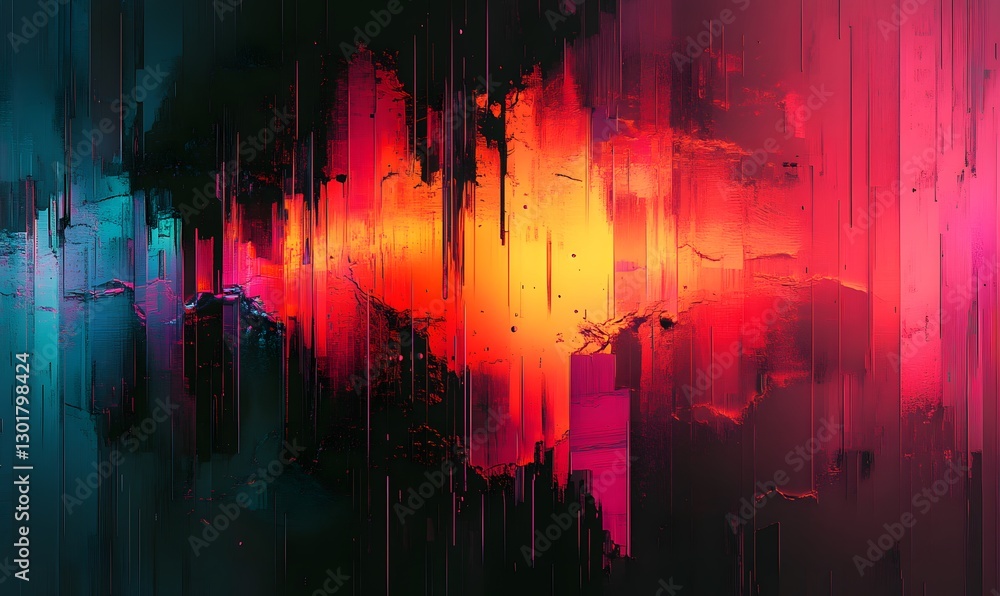 Poster abstract digital art with vibrant colors and geometric patterns in a vertical layout
