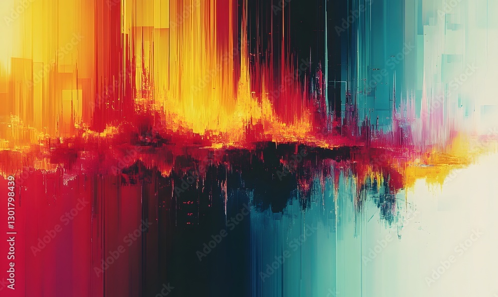 Poster abstract digital art with vibrant color blocks, creates an intriguing and modern design