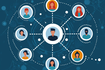 Fototapeta premium Customer relationship management concept. Graphic illustration of customer profiles connected to a target, representing customer relationship management and targeted marketing strategies