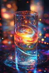 Glass filled with glowing cosmic energy.