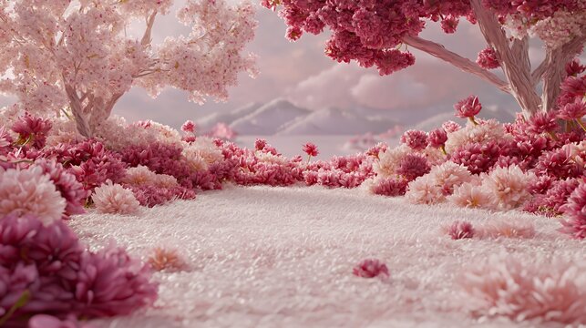Pink and White Cherry Blossom Garden Landscape - Powered by Adobe