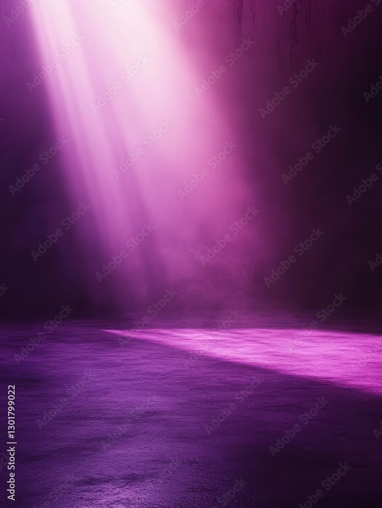 Aufkleber ethereal purple light beams descending into dim ambient space creating mysterious atmosphere and sof
