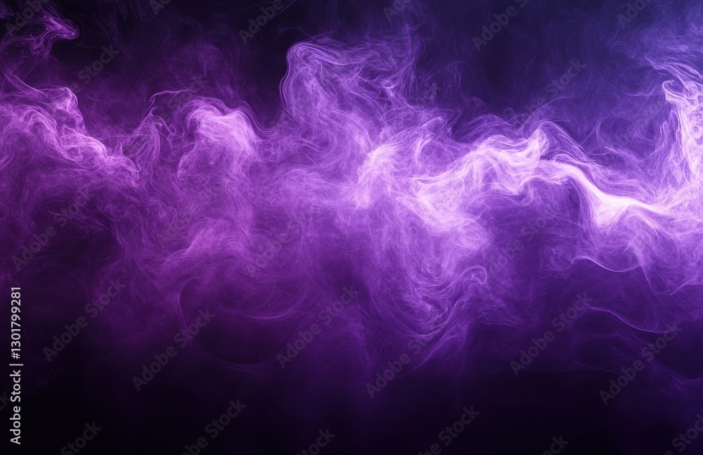 Poster ethereal purple smoke flowing through the darkness in abstract art style creating a mysterious and d