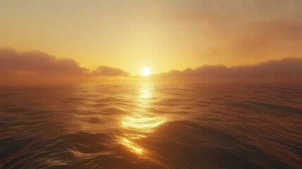 Naklejka premium Golden Sunset Over the Ocean: A Serene Seascape