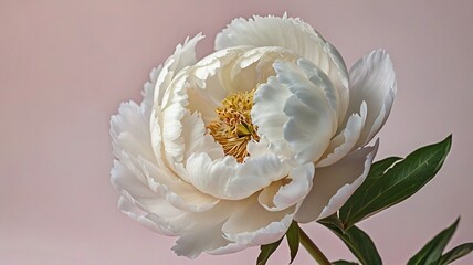 Fototapeta premium Macro view of white peony flower. Soft pastel wedding background.