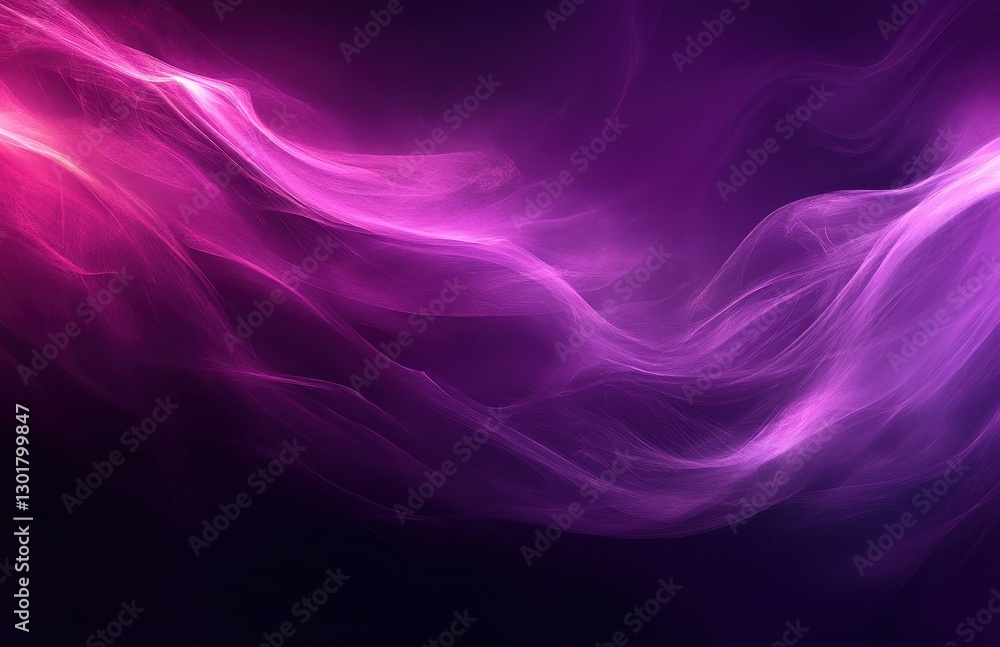 Poster ethereal waves of soft pink and purple light cascading against a dark background, creating a dreamli
