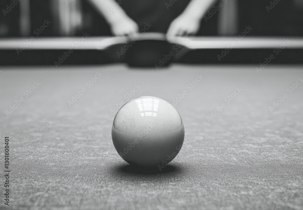 Poster focused view of a single billiard ball on a pool table surface