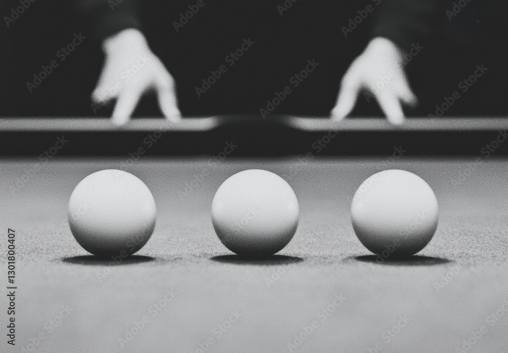 Poster three white balls on pool table with hands in background