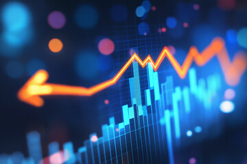 Fototapeta premium A financial graph with a upward arrow showing growth