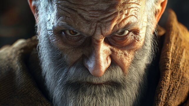 Incredibly Lifelike Portrait of Elderly Man with Dramatic Cinematic Lighting - Adobe Stock Image