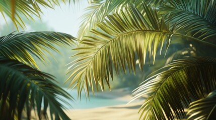 Fototapeta premium Tropical Caribbean Beach Palm Tree Fronds for Relaxation and Travel Destinations