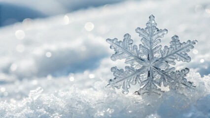 Single Snowflake on Snow