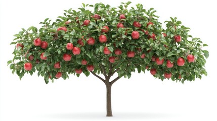 Abundant red apple tree isolated on white background for food, health, and nature themes