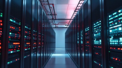 Fototapeta premium Futuristic Data Center with Server Racks and LED Lights