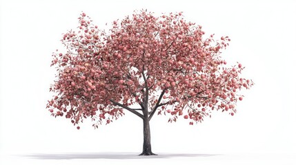 Fototapeta premium Pink blossom tree, isolated, spring, white background, design element
