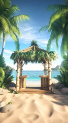 3D Render Tropical Beach Hut Paradise Illustration