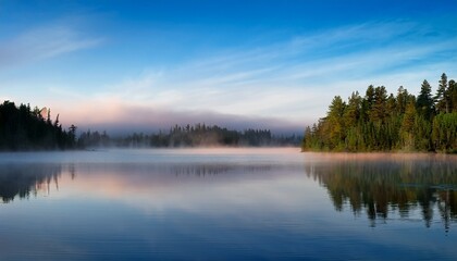 early morning fog on a lake near ottawa ontario
