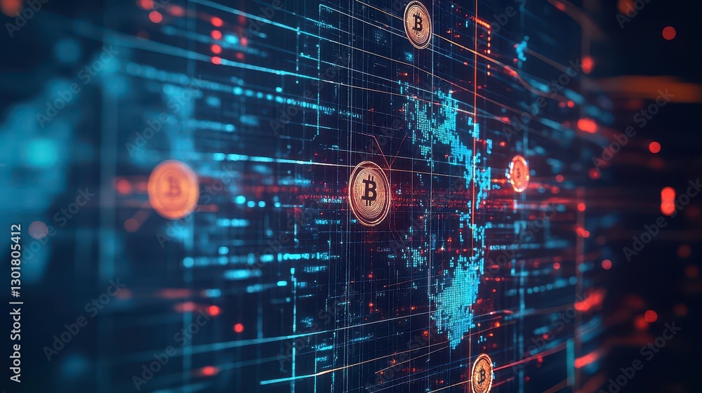 Poster intricate digital interface displaying security lock symbol representing modern technology and cyber