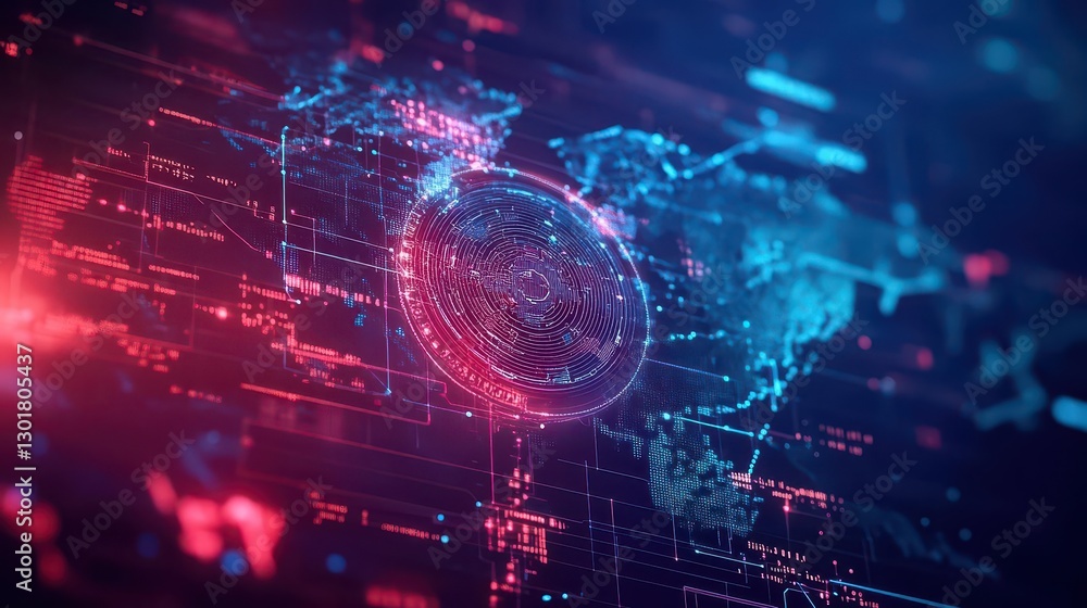 Poster intricate digital circuit design featuring central circuit pathway surrounded by complex electrical 