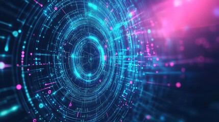 Fototapeta premium Futuristic Abstract Background in Vibrant Blue and Pink Colors Featuring Geometric Circles Creating a Dreamy and Enigmatic Digital Atmosphere