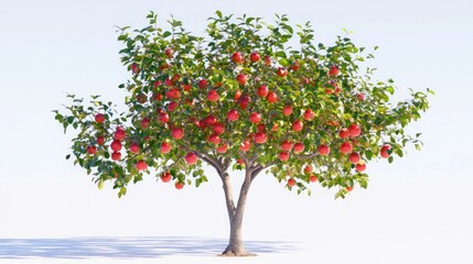 Obraz premium Abundant red apples on a tree against a white background, ideal for food, health, and nature themes