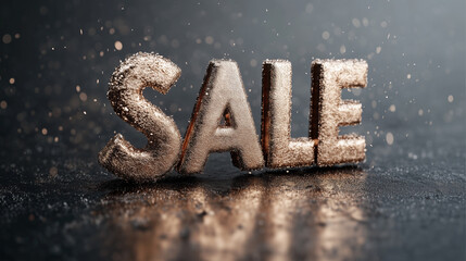 Sparkling gold letters spelling sale on a dark surface, capturing attention in a promotional setting