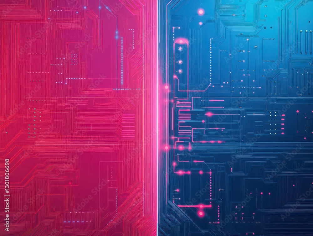 Aufkleber vibrant computer circuit design with striking red and blue background emphasizing technology innovat