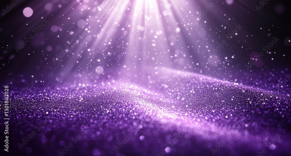 Poster glimmering purple light rays over sparkling dust particles in magical abstract background with ether