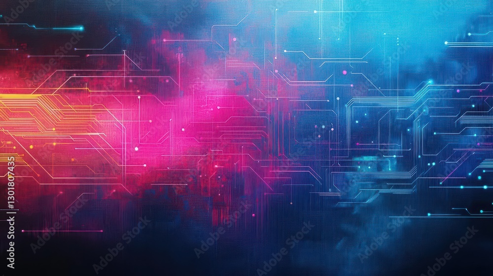 Poster vibrant colorful abstract background featuring intricate circuit pattern evoking technology innovati