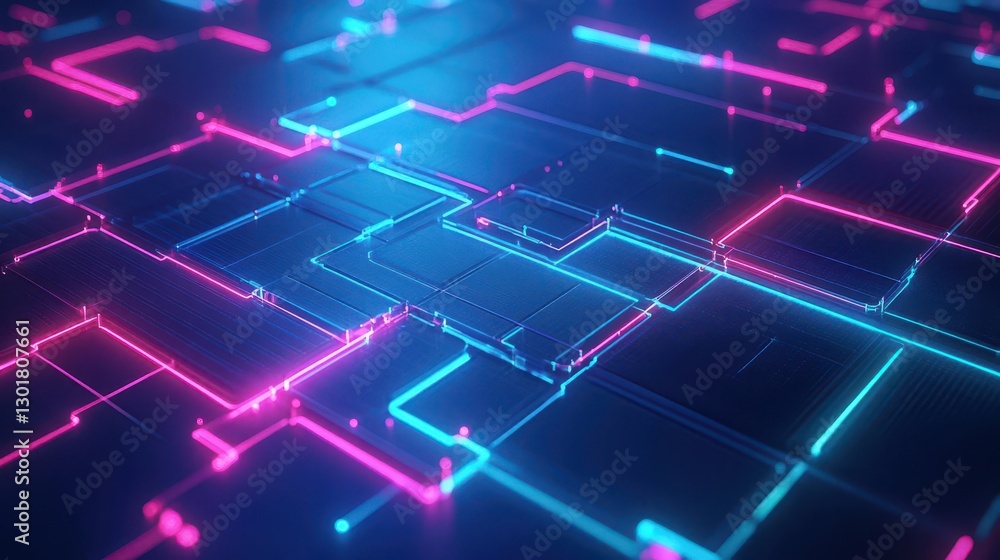 Poster Intricate Computer Circuitry Illuminated by Vibrant Neon Lights Creating a Futuristic and Technological Atmosphere in a Darkened Environment