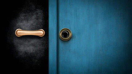 Obraz premium Photo Background - Blue Door, Black Wall, Door Handle, Peephole