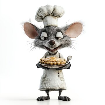 Cute Cartoon Mouse Chef Holding a Delicious Pie