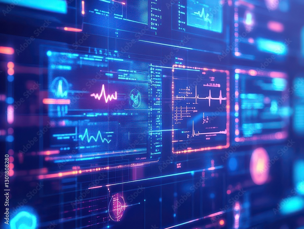 Aufkleber vibrant blue and pink background featuring diverse graphs representing data trends and statistics in