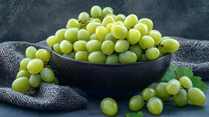 Photo Green Grapes Bowl Fruit Healthy Fresh Sweet Juicy Vitamin Delicious Snack
