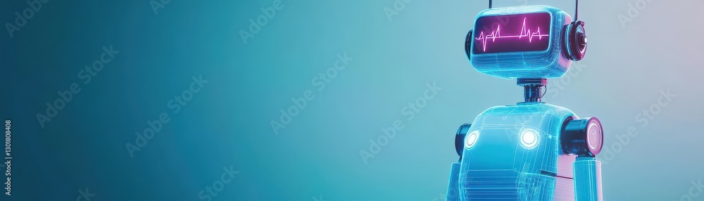 Poster futuristic robot with a heart symbol representing emotion and connection in a technological world em